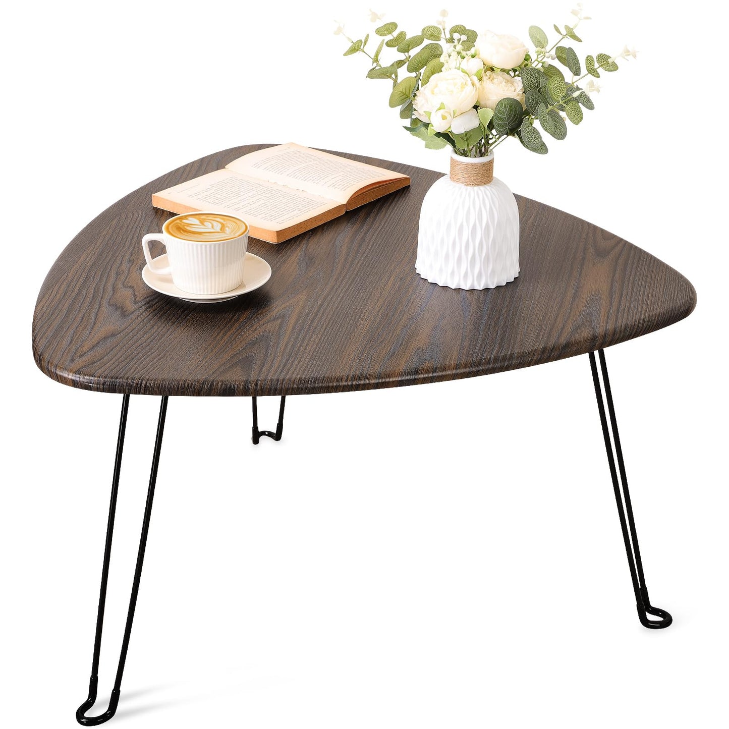 FEUFOAM Folding Coffee Tables for Small Spaces Foldable Industrial Sofa Center Table Triangle Design Wood Framed Coffee Table Mid Century Rustic