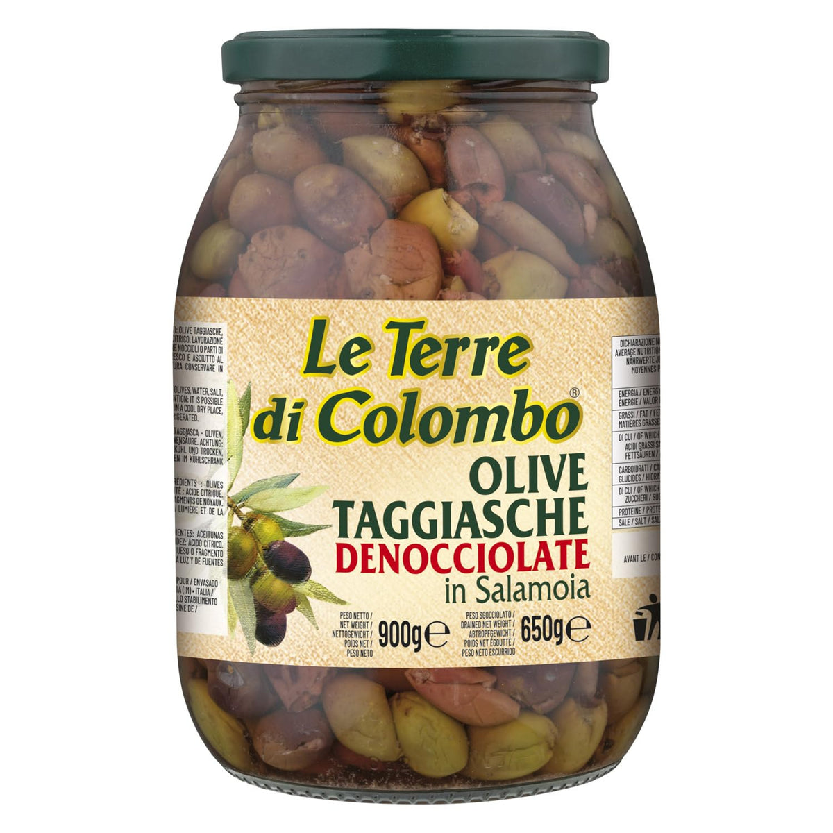 Le Terre di Colombo ? Pitted Taggiasca Olives in Brine, 900 g