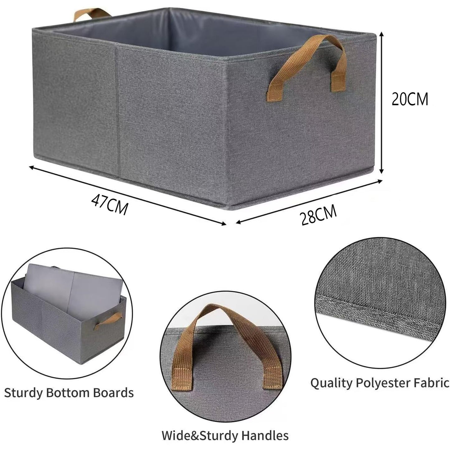 MEgegulo Foldable Storage Boxes, Set of 4 Non-Woven Fabric Box with Handle, 47 x 28 x 20 cm, for Shelves,Clothes Basket Containers