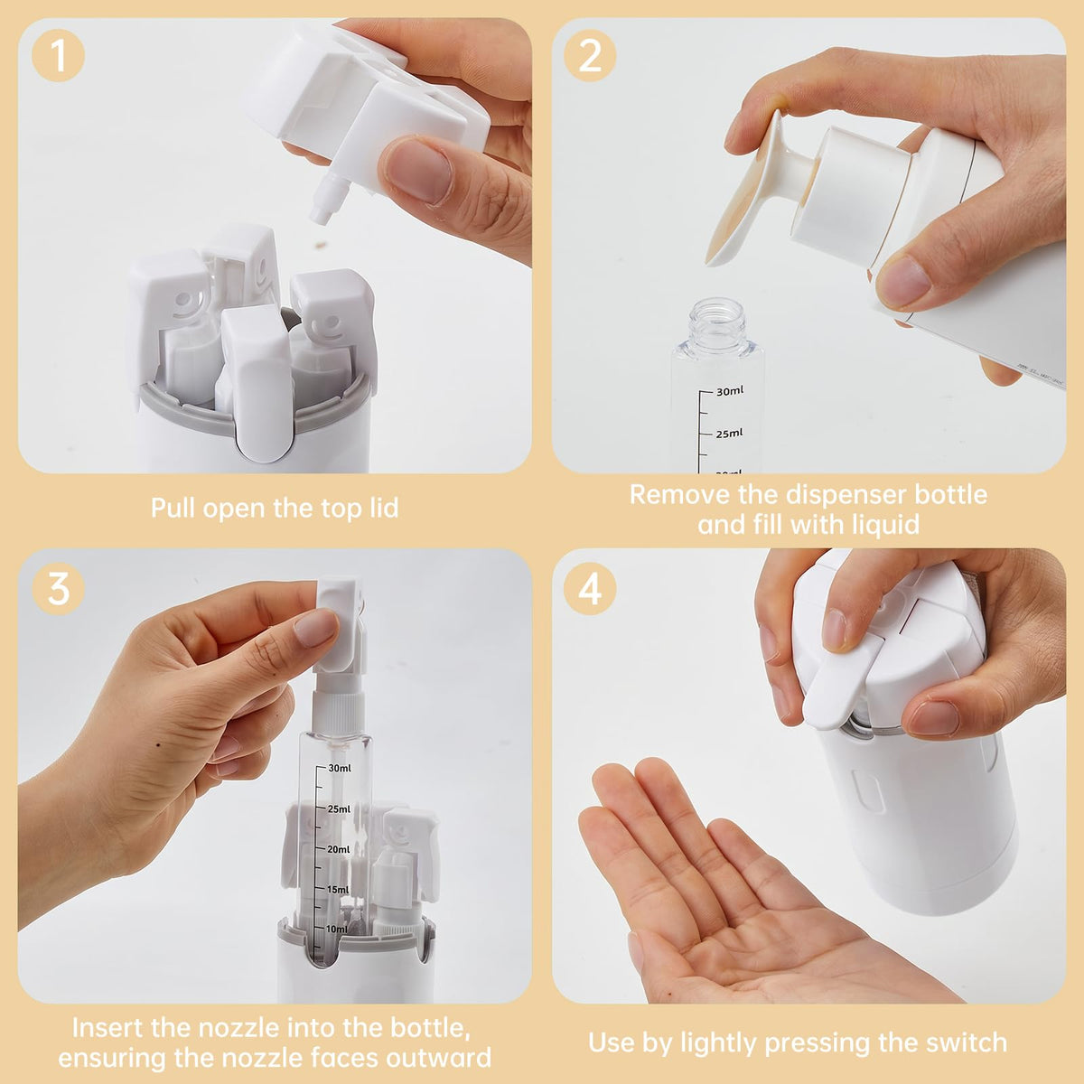 4 in 1 Travel Bottle Dispenser, Refillable Leakproof Mini Plastic Travel Containers for Toiletries