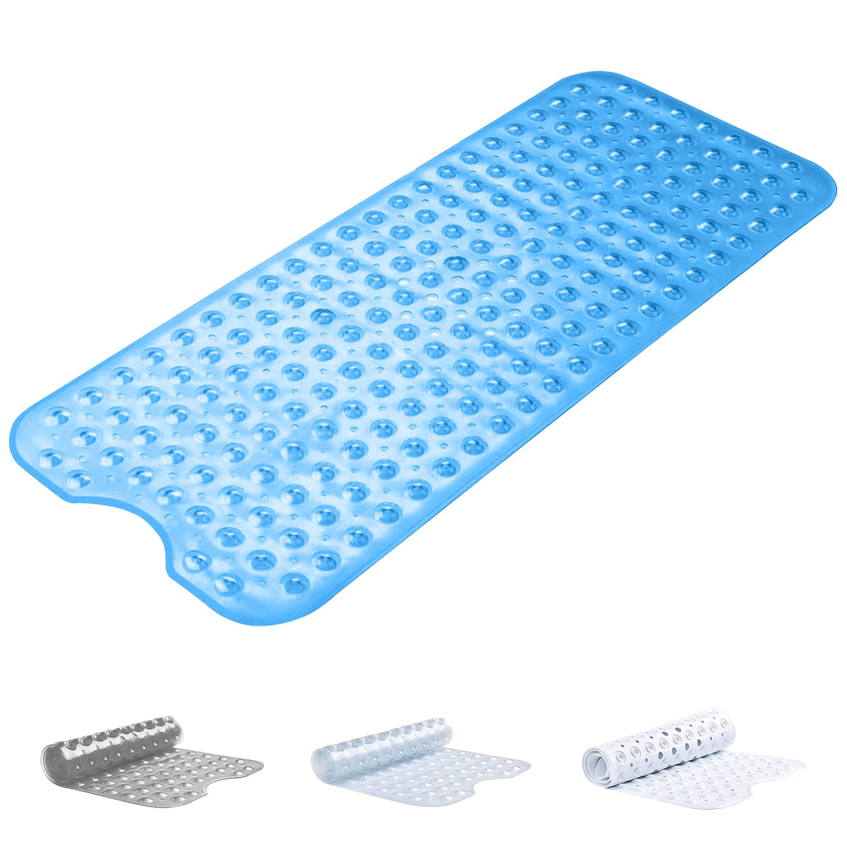 Oxford Homeware Shower Bath Mat Non Slip Anti Mould - Blue 70x38 cm Shower Mat for Bathtub and Bathroom with Drain Holes and Strong Suction Cups
