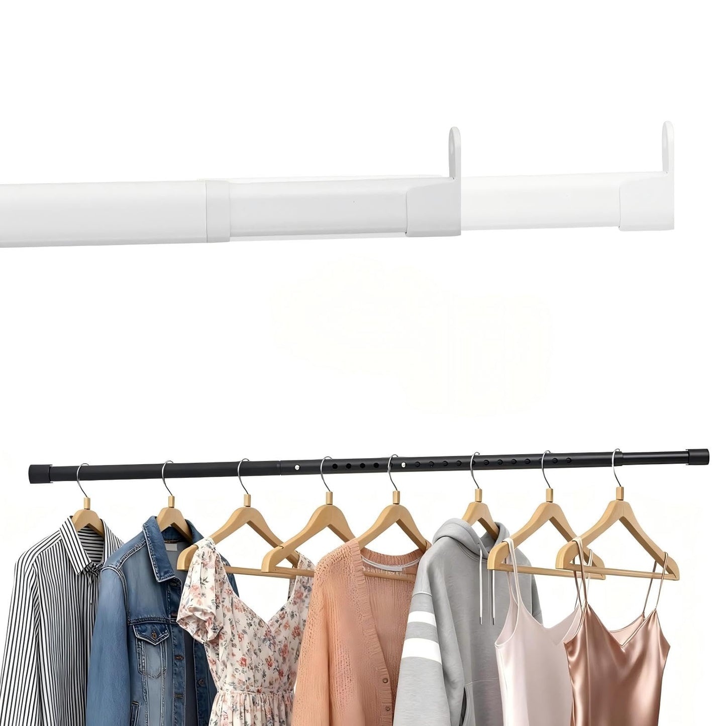 Adjustable Pole For Wardrobe, Heavy Duty Hanging Rail Wall Mounted with 2 Brackets, Stainless Steel Clothes Rail Wall Mounted