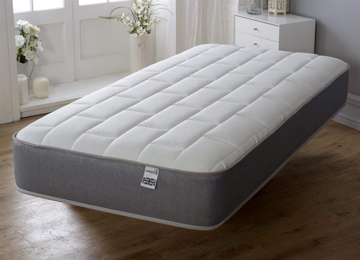 Starlight Beds Essentials Large Brick 3ft Hybrid Spring and Memory Foam Mattress. Budget-Friendly with Elegant Grey Design, Soft Firmness, 7.5 Inch