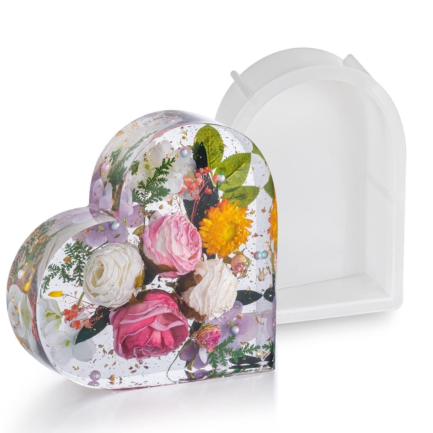DINGFENG Large Heart Resin Mould - Deep Silicone Flower Preservation for Resin Casting | DIY Craft, Gift & Keepsake Making (Mould Only, Ornament Not