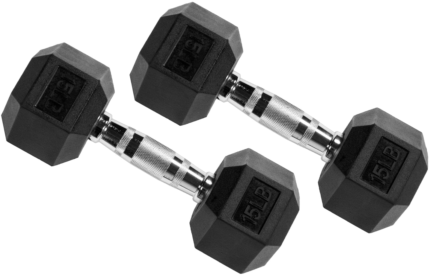 Signature Fitness Sporzon Rubber Encased Hex Dumbbell, 15LB Pair, Black