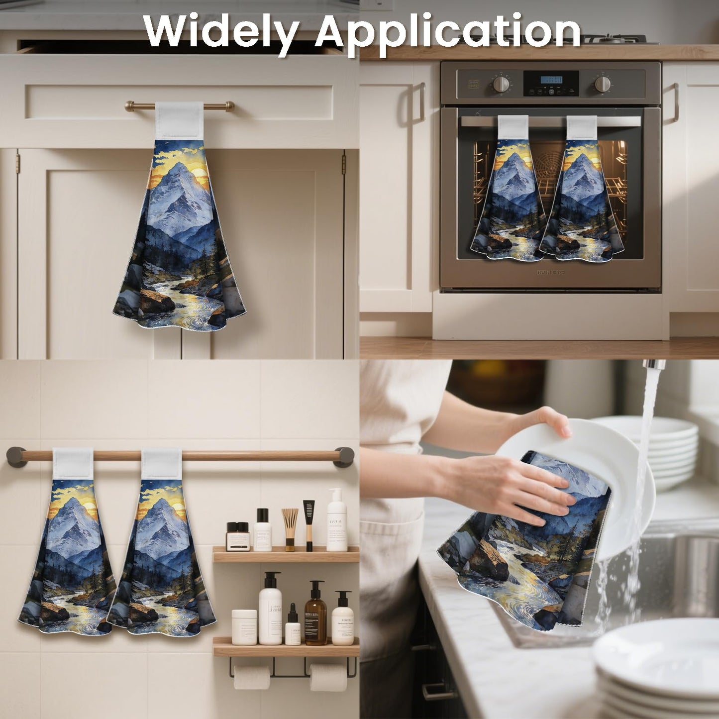 CUTHOLLOW 2 Pcs Mountains and Landscape Hanging Kitchen Towels with Loop