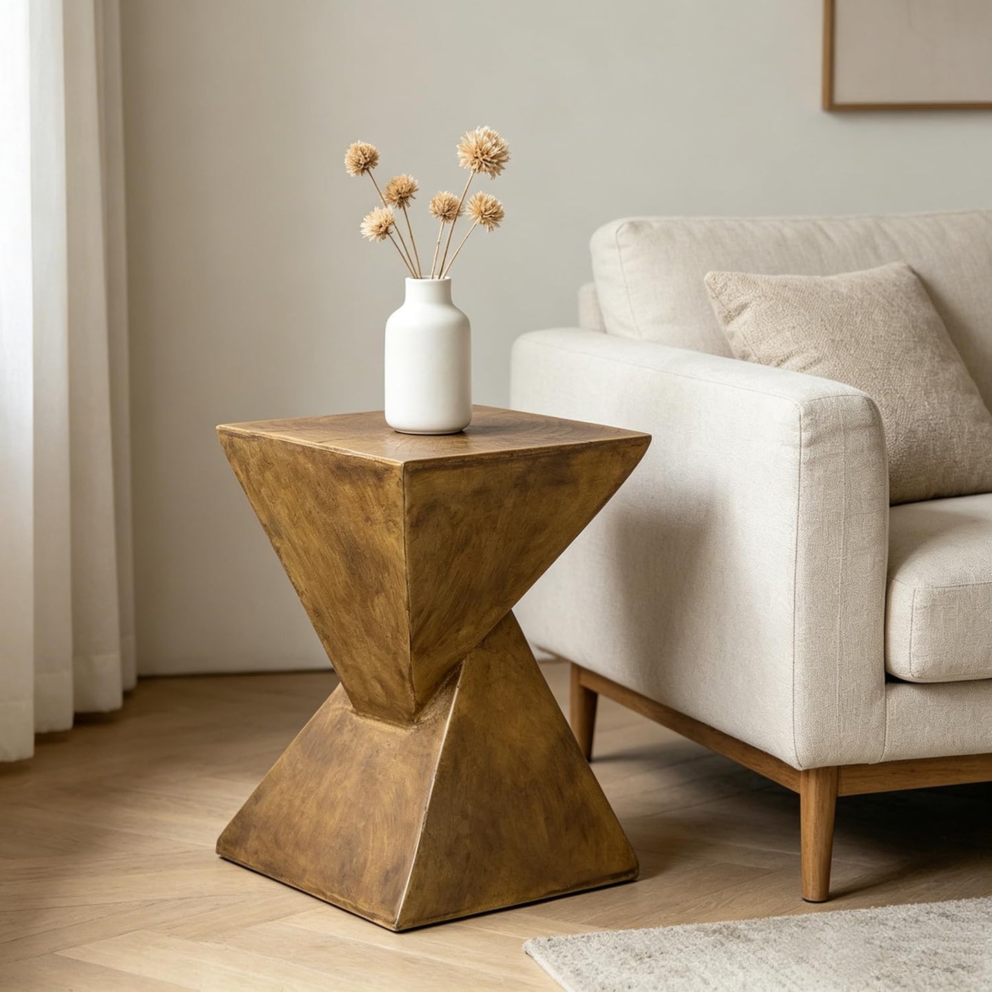 Concrete Art Side Table Lightweight: Modern Accent Table 30.5x30.5x46cm Brown Bedside Sofa Sides Tables Sitting Chair End Table for Living Room