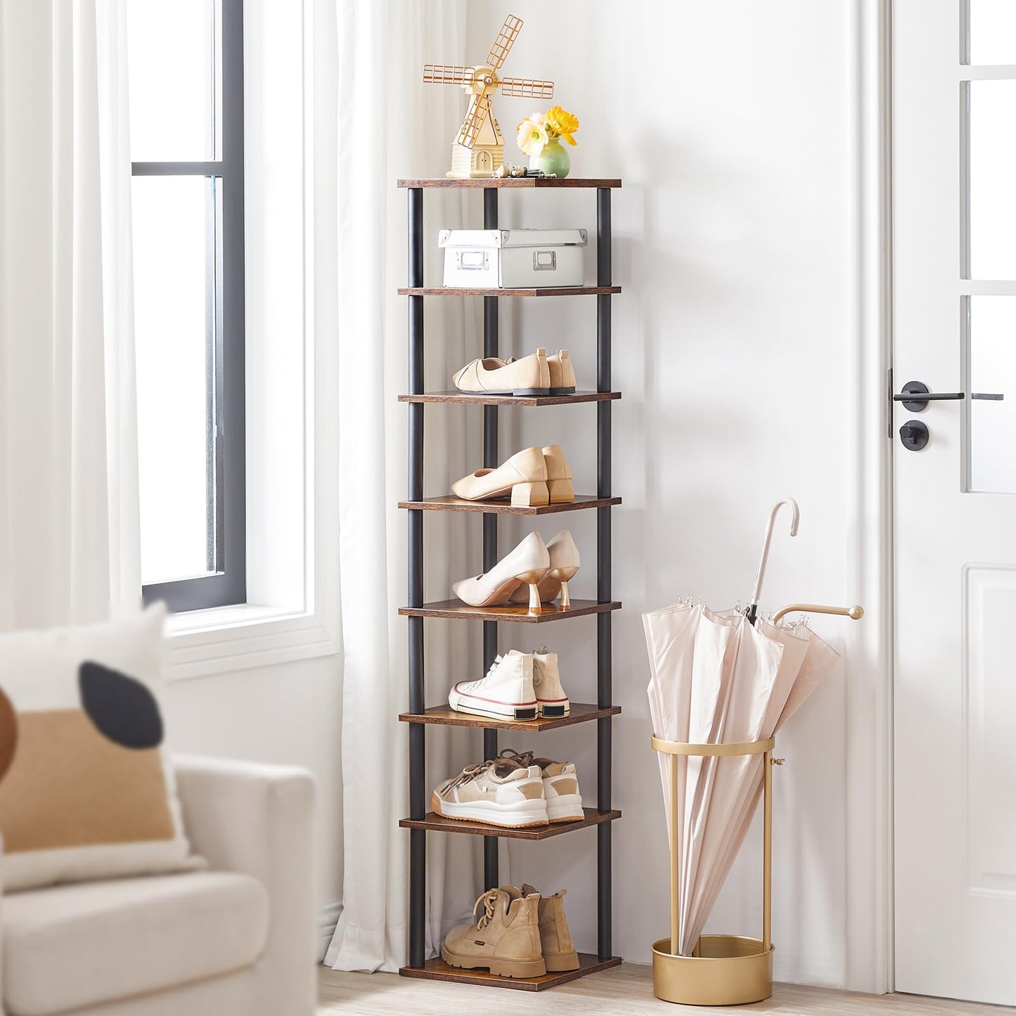 HOOBRO Tall Narrow Shoe Rack, 8-Tier Vertical Rack, Corner Shelf for Small Space, Slim Shoe Storage, Tall Shoe Rack for Closet, Entryway, Hallway