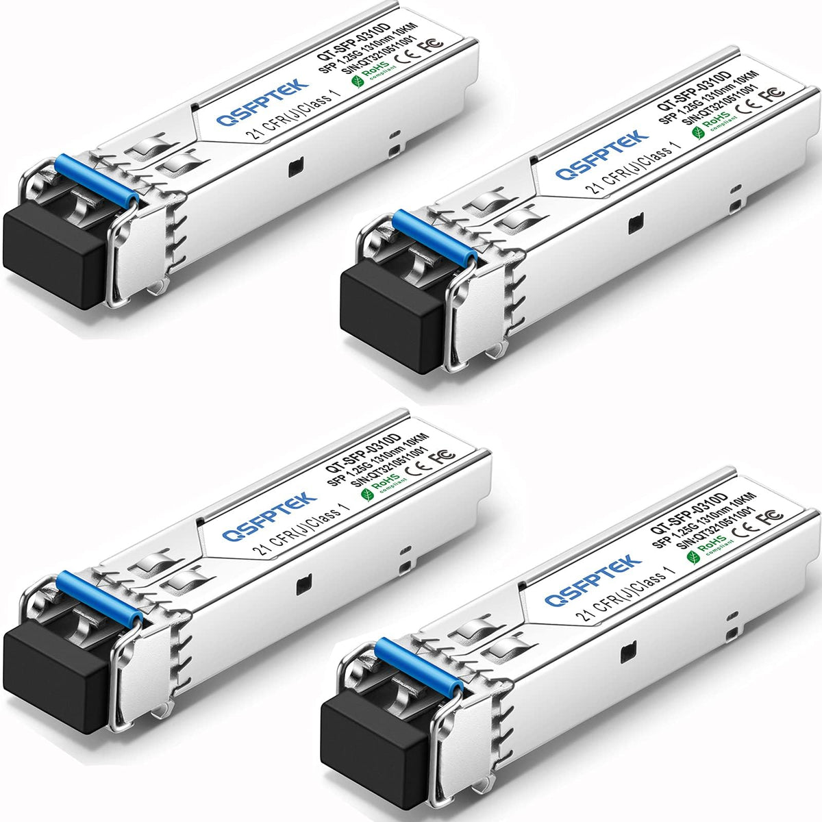 QSFPTEK 4Pack 1000BASE-LX/LH Gigabit SFP Module, 1310nm, 10km, DDM, Single-Mode LC Mini-GBIC Transceiver for Cisco GLC-LH-SMD/GLC-LX-SM-RGD, Ubiquiti