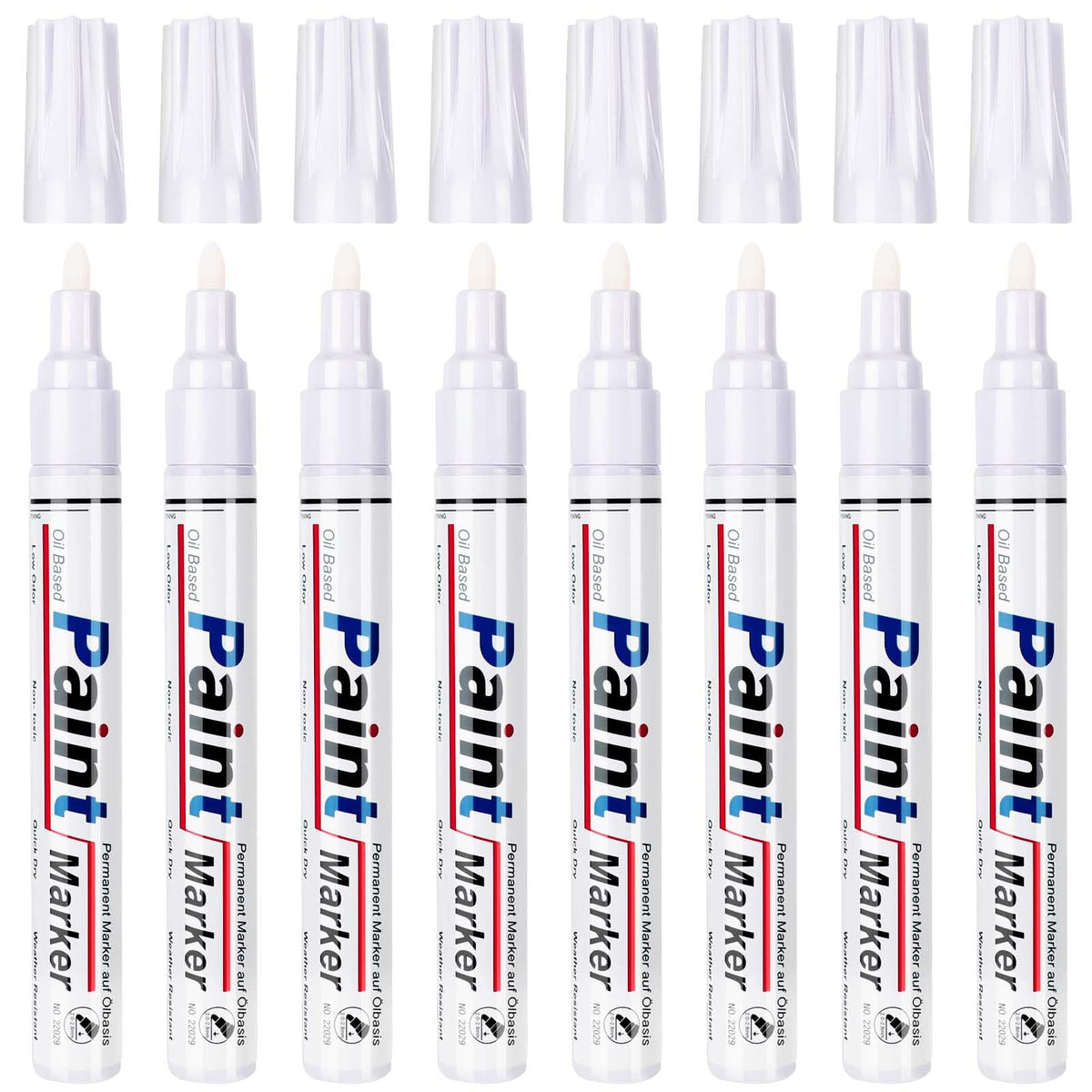 STANBLUE White Paint Pens 8 Pack Oil-Based Waterproof Paint Marker Set Quick Drying Permanent 2-3mm Tip for Rocks, Wood, Fabric, Plastic, Glass, Mugs,