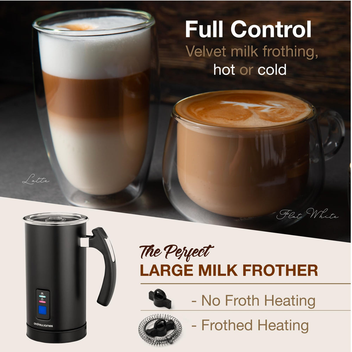 Andrew James Multi-Functional Electric Milk Frother & Milk Steamer, 500W 300ml 5 Functions 1 Touch Operation, Non-Stick, Hot Chocolate Heater, Milk