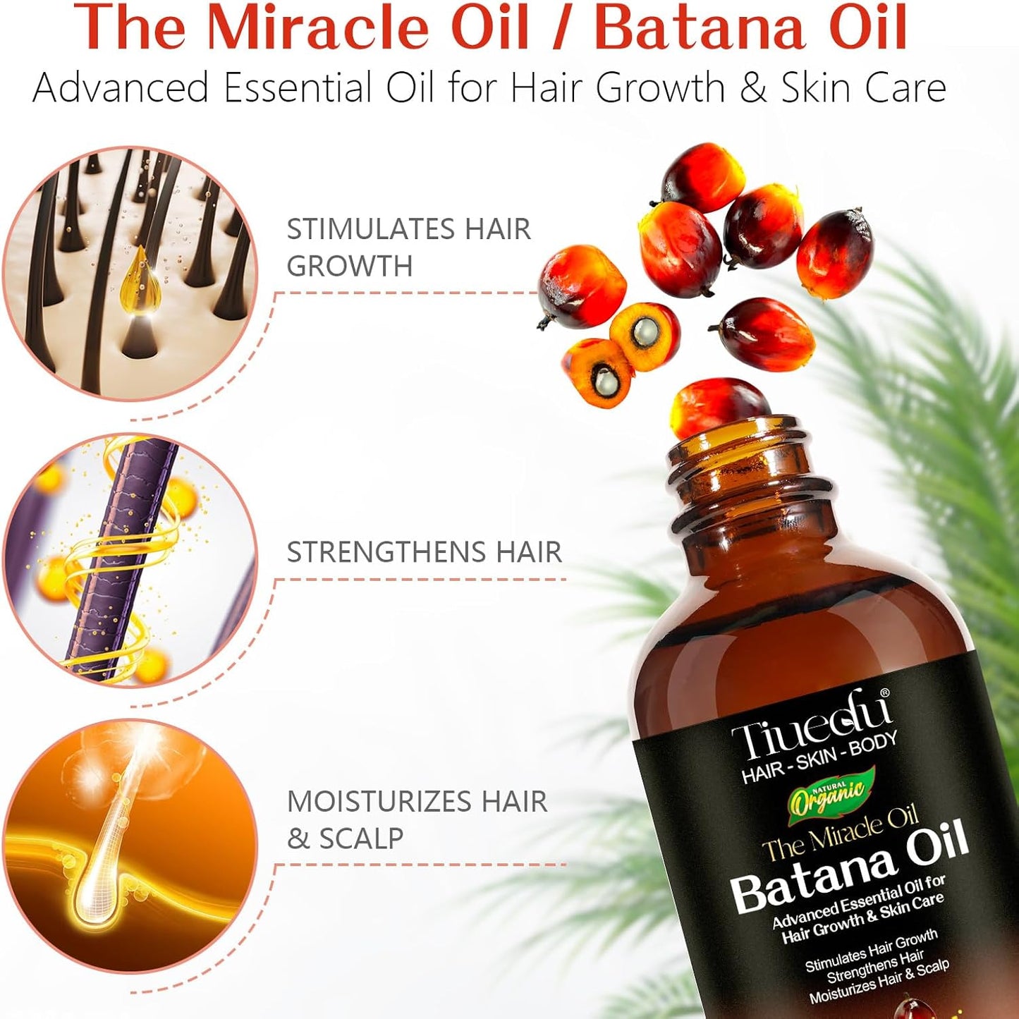 Tiuedu The Miracle Oil Batana Oil Hair Growth & Repair for Stronger, Shinier Hair 60 ml / 2.03 oz