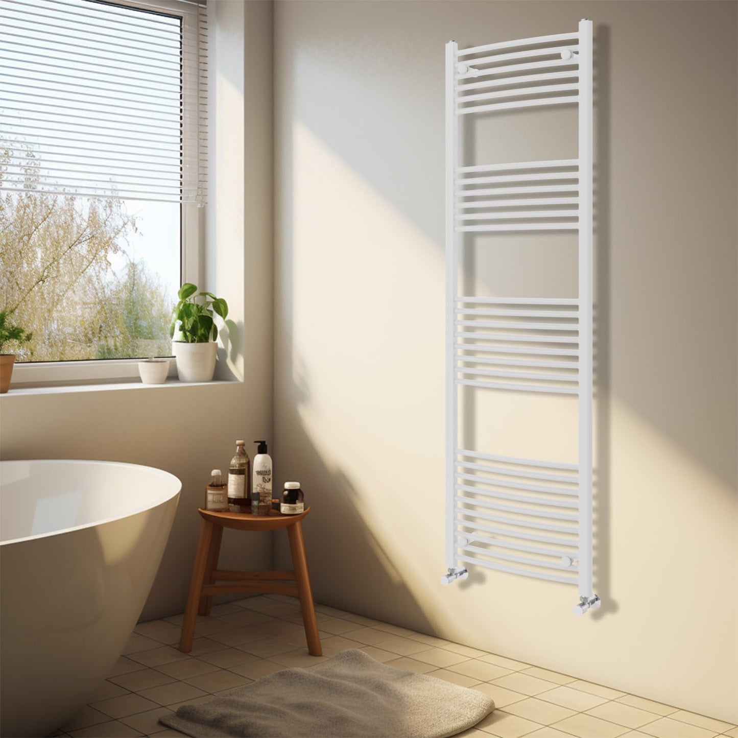 NRG White Heated Towel Rail Curved Designer Bathroom Radiator - 1800×500mm