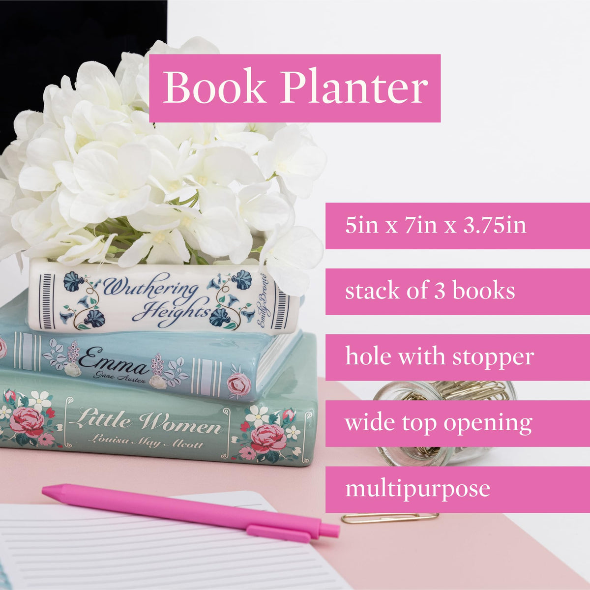 Steel Mill & Co Small Book-Shaped Decorative Planter, Ceramic Planter for Home Decor, Cute Bookshelf Decor, Unique Planter for Book Lovers, Classic