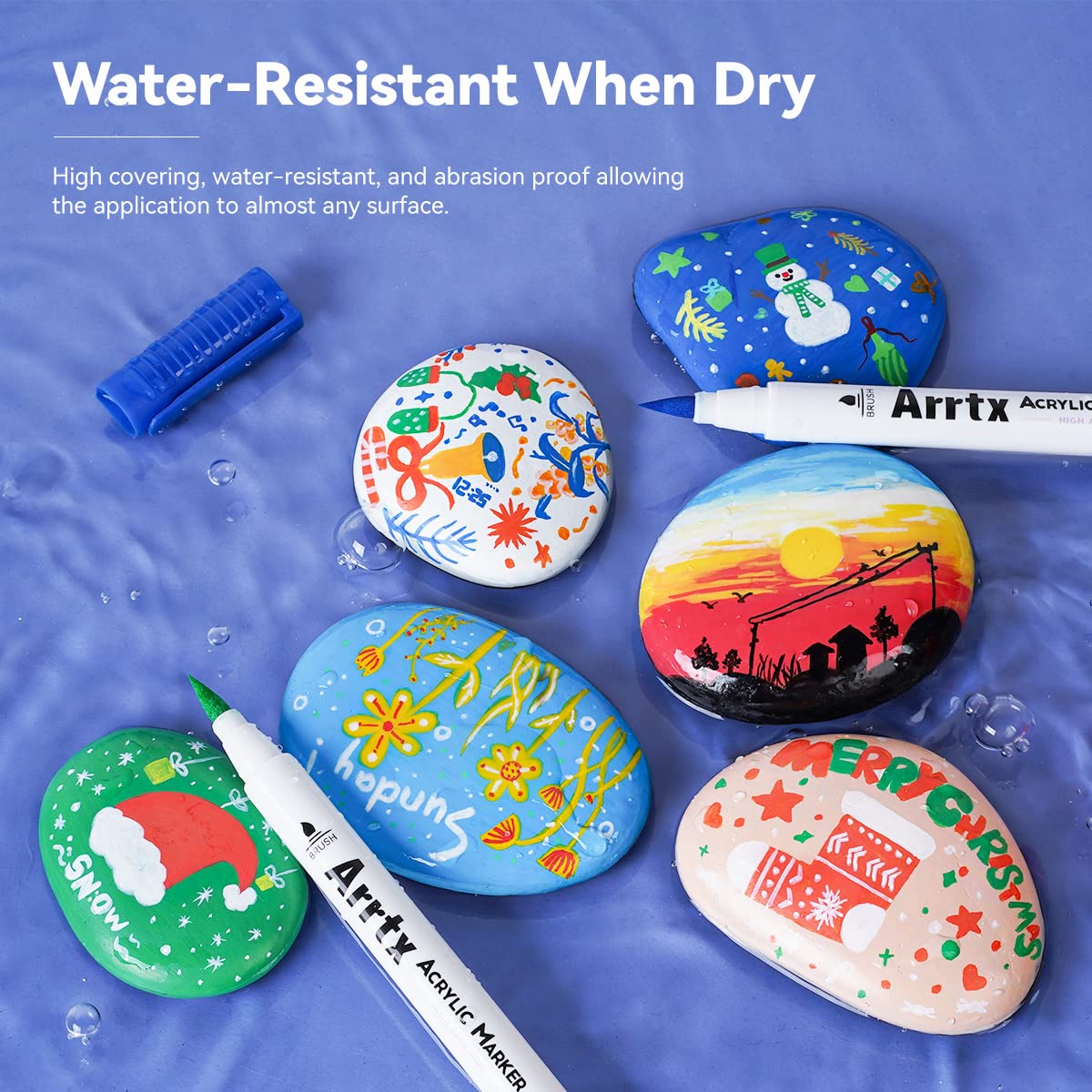 Arrtx Acrylic Paint Brush Pens for Rock Painting, 30 Colors Premium Graffiti Supplies, Acrylic Paint Pens for Stone, Craft DIY, Easter Egg, Wood,