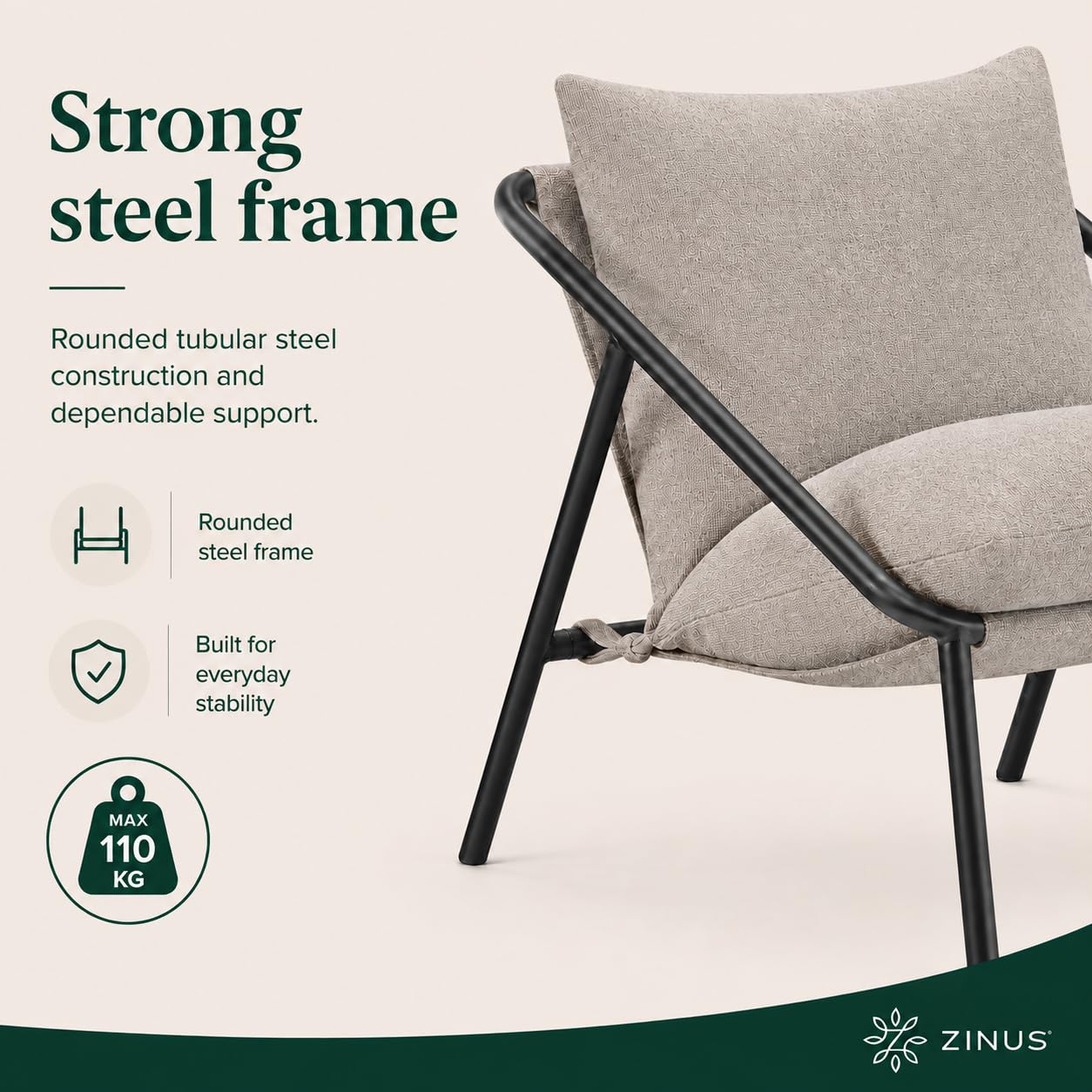 Zinus Ada Sling Accent Armchair, Oatmeal Beige, 78 x 78 x 69 cm