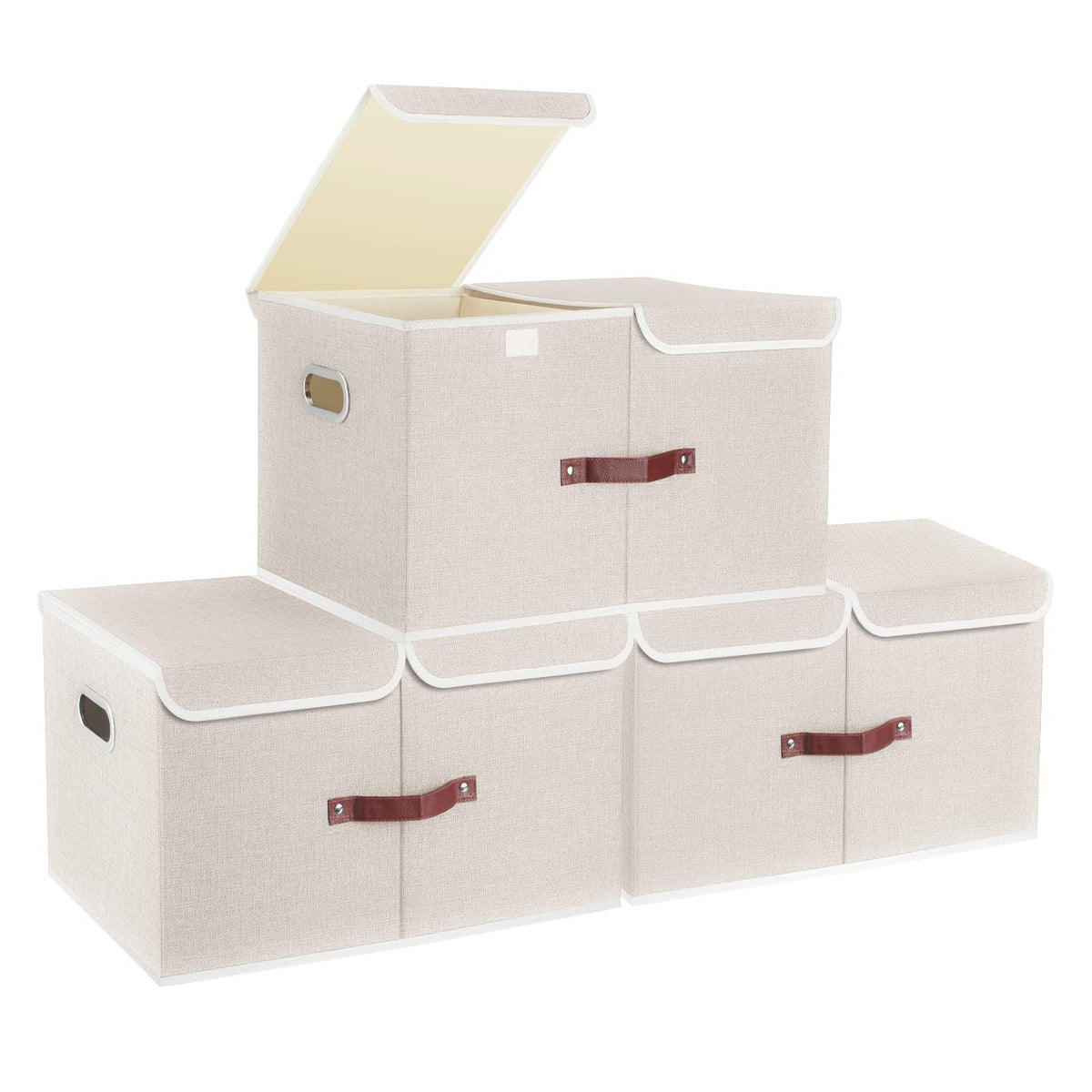 TYEERS Extra Large Storage Box with Lids and Compartments, Collapsible, Washable, Fabric Box with Lid for Clothes, Wardrobe Storage, 55x33x30 cm, Set