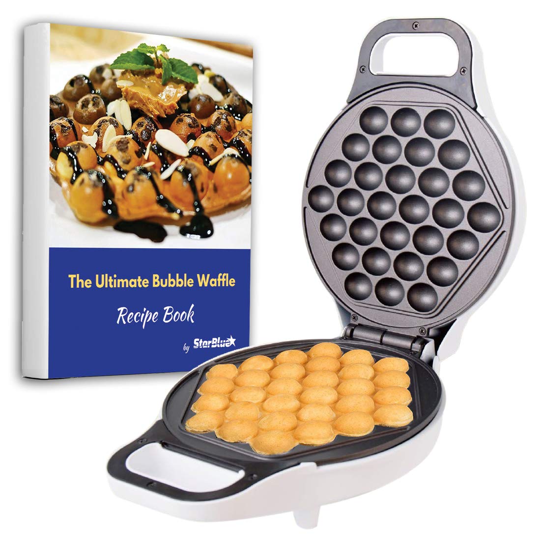 Hong Kong Bubble Waffle Maker by StarBlue with Bonus Recipe e-Book - White - Make Hong Kong Style Bubble Egg Waffle in 5 Minutes, AC 220-240V 50/60Hz