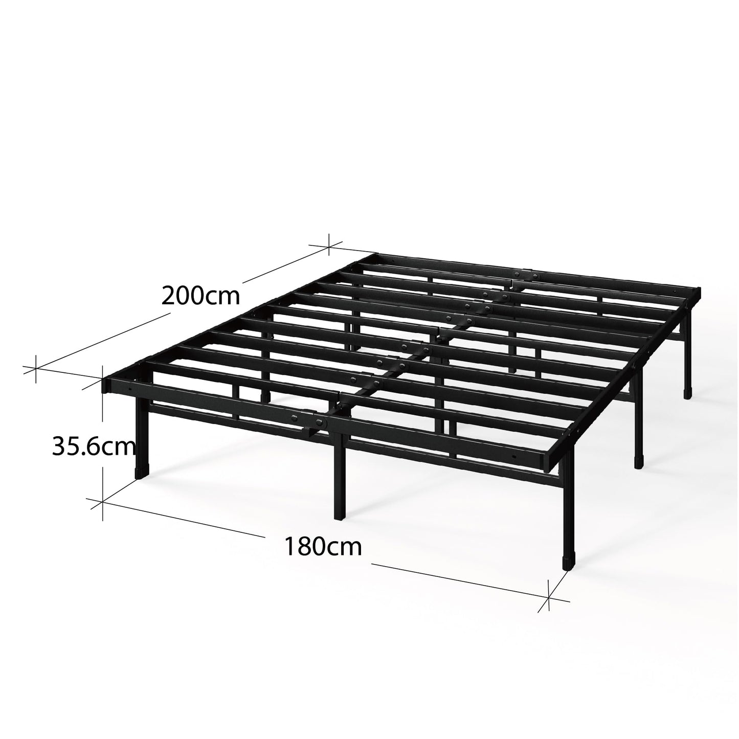 Zinus Justin Super King Bed frame - Bed 180x200 cm - 36cm Height - Metal bed frame with Underbed storage and steel slat support - Black