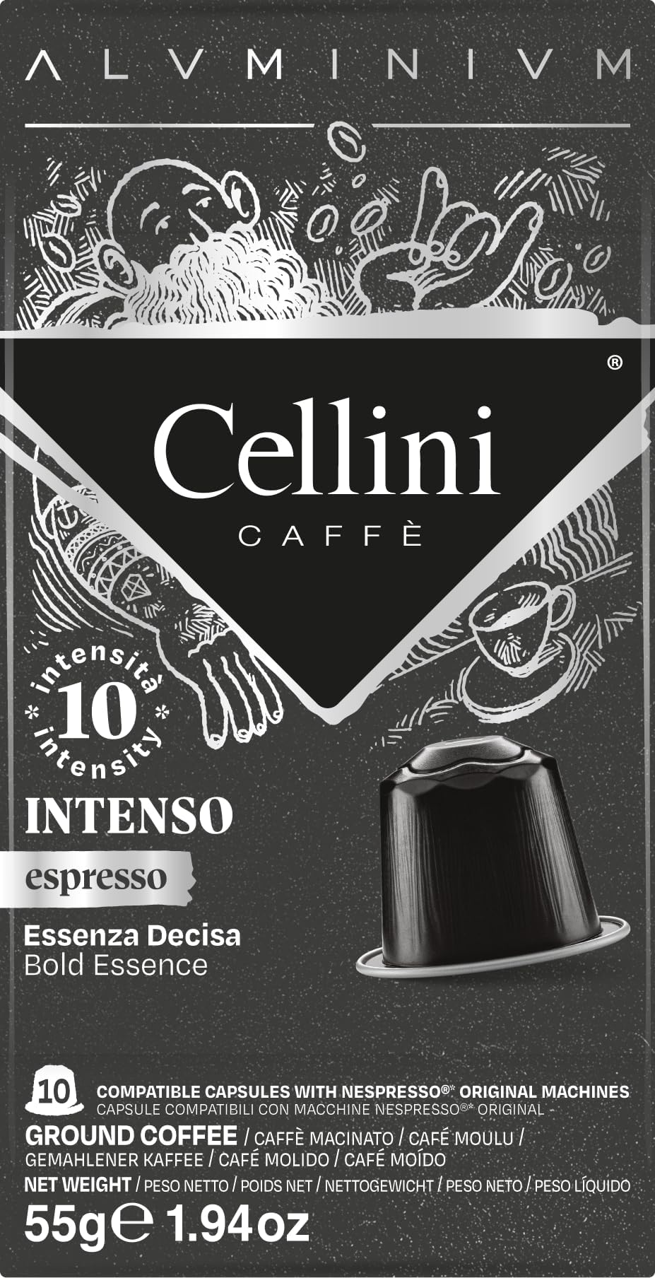 Cellini Aluminium Coffee Capsules Compatible with Nespresso - Intenso 100pcs | Full-bodied Taste With Fruity Aromatic Notes | Aluminium Coffee