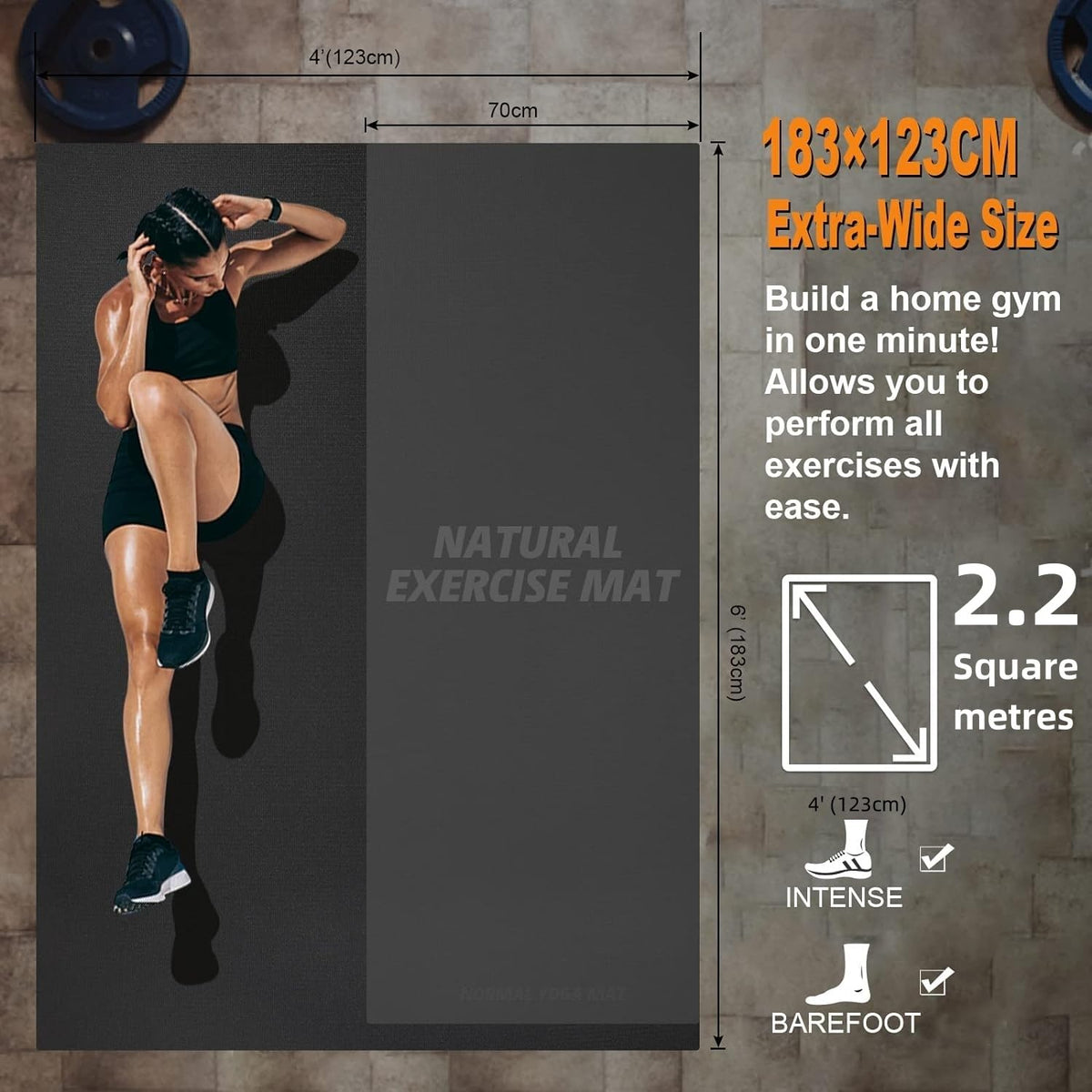 Large Exercise Mat Fitness Mat for Home Gym Thick 183x123x0.7cm innhom Workout Mat for Fitness, Floor Exercises, HIIT, Cardio, gym work, Equipment