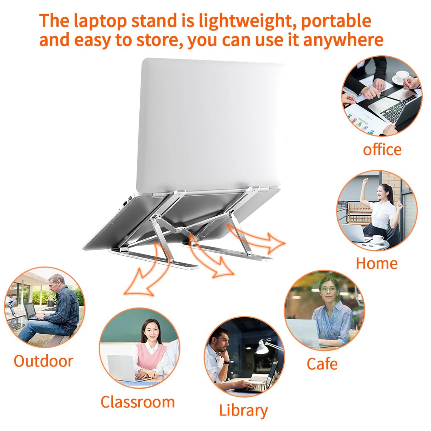VPB Foldable Laptop Stand, Adjustable, Portable, Aluminium, Silver, 10-15.6 inch Laptops