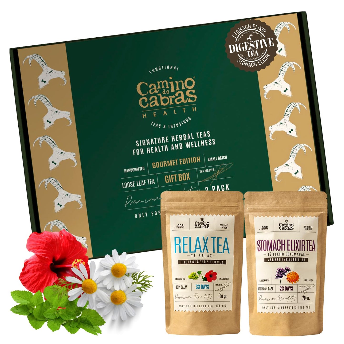 Gift Set Relax & Stomach Elixir ? Digestive Tea - Camomile, St Johns Wort, Liquorice, Fennel, Anise, Carrot, Peppermint - Loose Leaf Tea, 2 Pack x