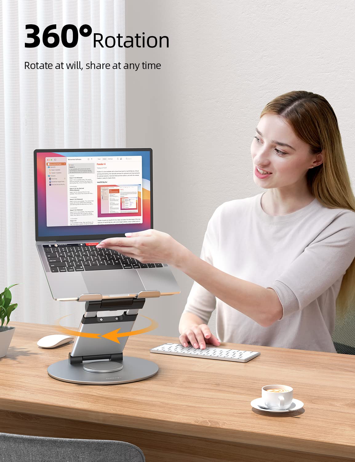 Nulaxy Telescopic 360 Rotating Laptop Stand for Desk Adjustable Height Swivel Pull Out Design Laptop Riser Holder Computer Stand Compatible with All