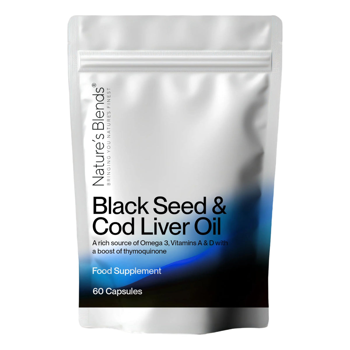 Nature?s Blends Black Seed Oil Capsules 500mg - Cold Pressed Nigella Sativa & Cod Liver Oil - High Strength Thymoquinone, Omega 6 9 for Immune