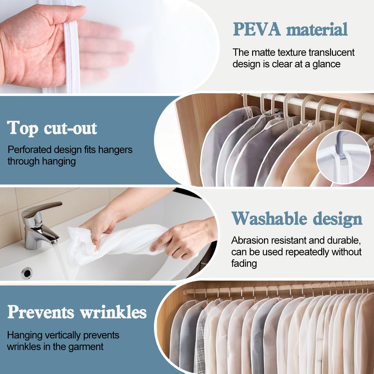 Friedwohl Pack of 5 Transparent Garment Bags, 60 x 100 cm, Zipper Closure, PEVA Material, Ideal for Suits, Dresses, Skirts