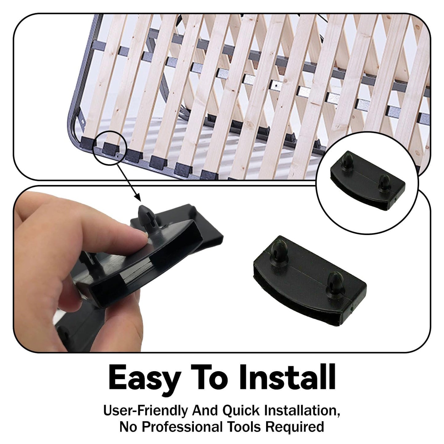 HANZMQIYJJ Bed Slat Holders, Bed Slat Caps, Side Slat Holders Replacement for Single Double, King, Queen Size Beds- Plastic Replacement (Black 55mm)
