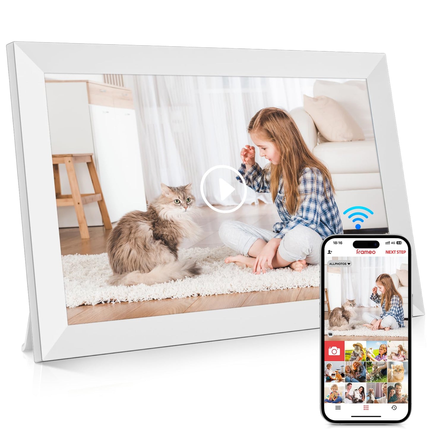 GGUA 10.1 Inch WiFi Digital Photo Frame Built in 64GB Memory, 1280x800 IPS LCD Touchscreen, Auto-Rotate and Audio, Quick and Easy Share Photos or