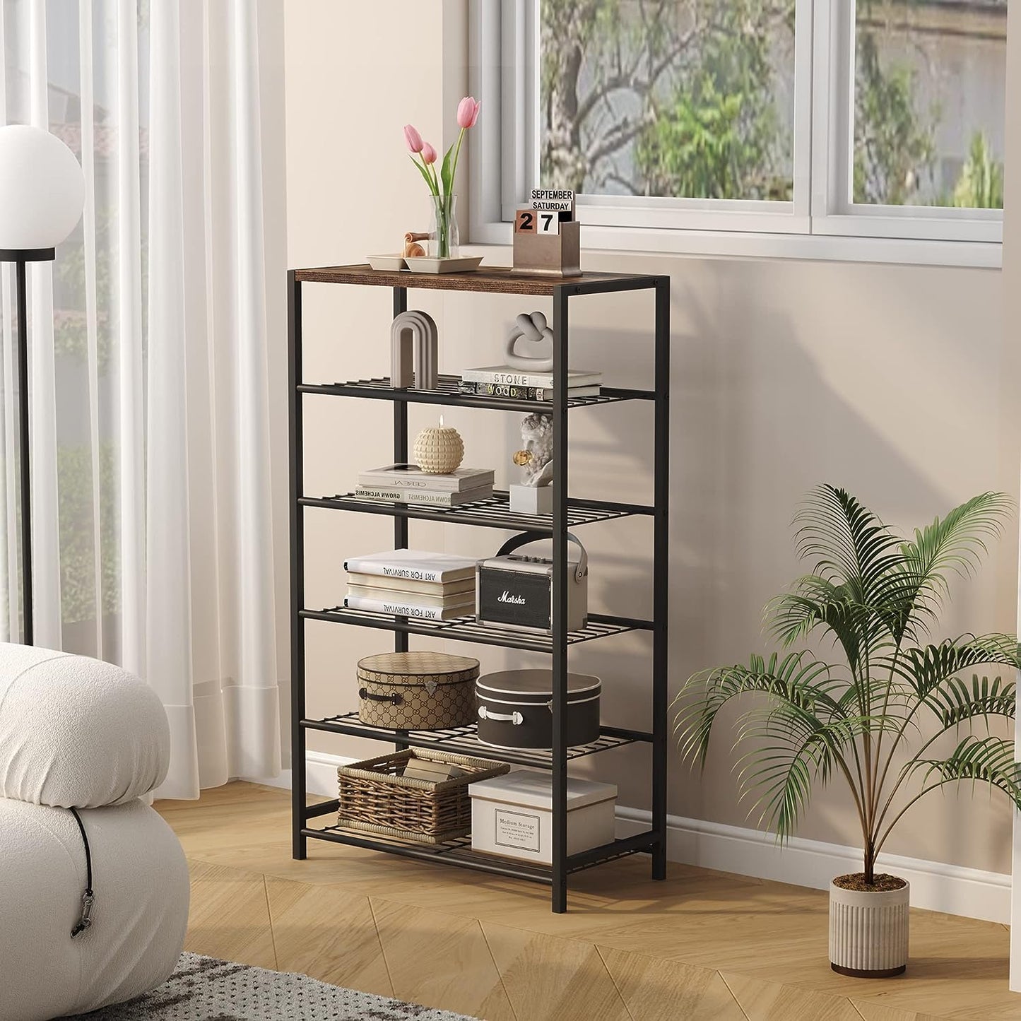 HOME BI 6-Tier Industrial Shoe Rack, Metal Shoe Storage Organizer Shelves with Stable Metal Frame, Shoe Organizer for Closet, Hallway, Entryway,
