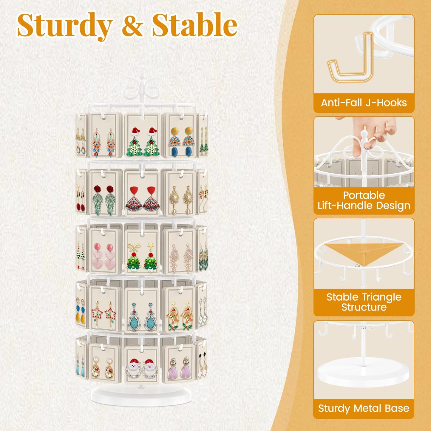 EsLuker.ly Earring Holder Organizer Rotating Display Tree Stand, White