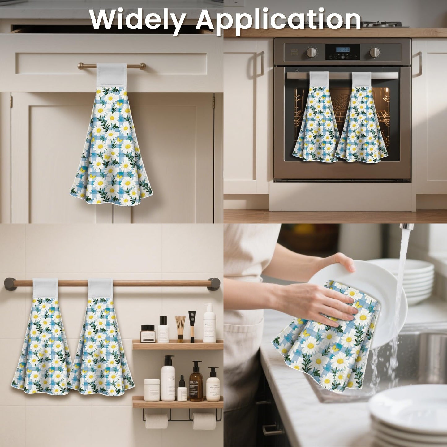 CUTHOLLOW 2 Pcs Daisies Hanging Kitchen Towels with Loop