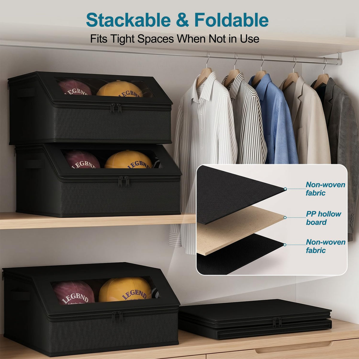 SONAMBULO Hat Storage Box for Baseball Caps, Stackable, Holds 24 (Black)