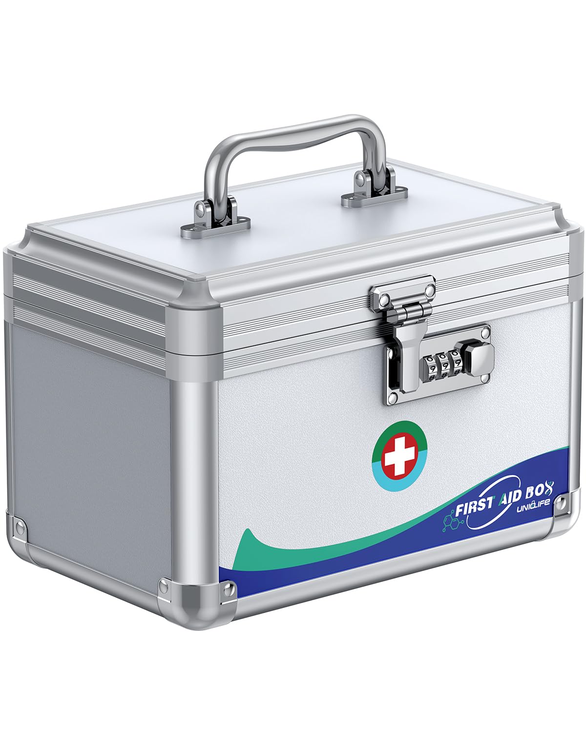 Uniclife Medicine Lock Box First Aid Box with Combination Lock & Handle Portable Medication Boxes Metal Lockable Medicine Storage Boxes, 25.4 x 15.2 x