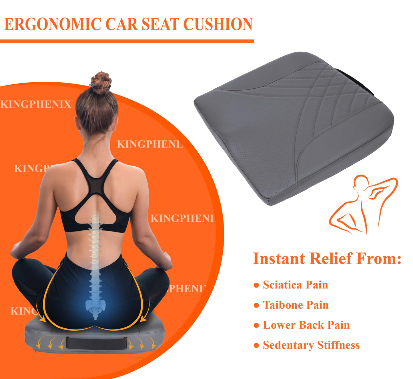 kingphenix Memory Foam Car Seat Cushion for Driving and Office Chair Use