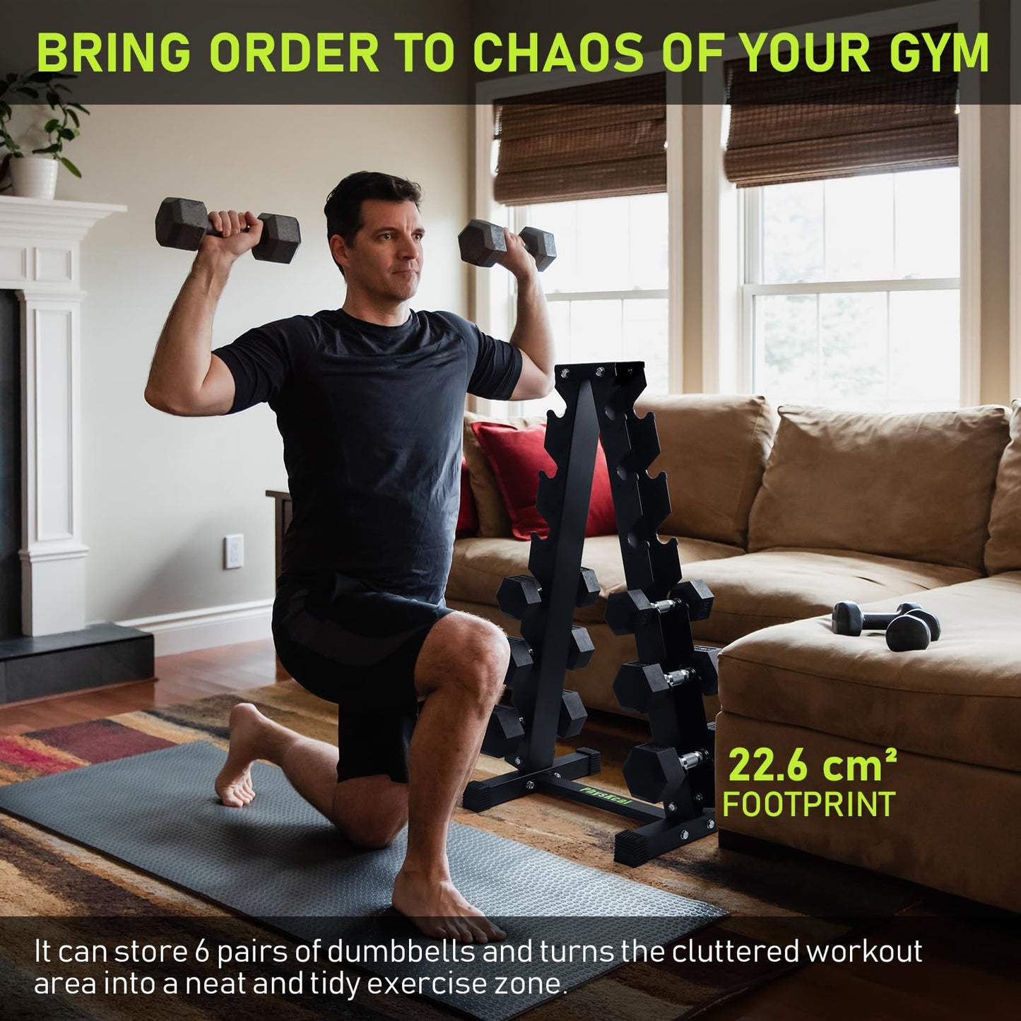 PhysKcal 6-Tier Weights Storage Dumbbell Stand, Dumbbell Rack Heavy Duty Steel 400kg Load Bearing, Dumbbell Tree Stand Weights Holder for Home Gym