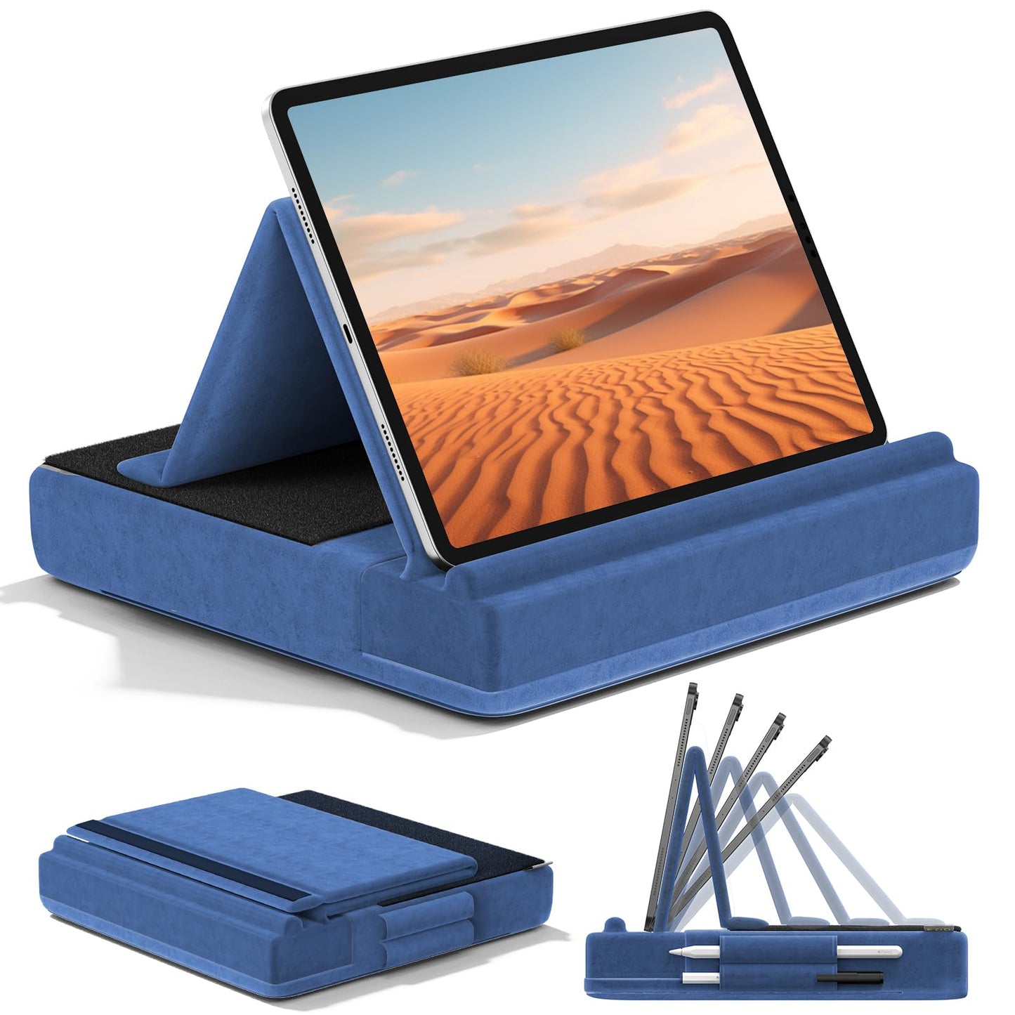 KDD Tablet Pillow Stand, Multi-Angle Viewing Ipad Holder for Lap, Bed and Desk, Foldable Soft Pad Dock with Stylus Mount Compatible with Ipad Pro