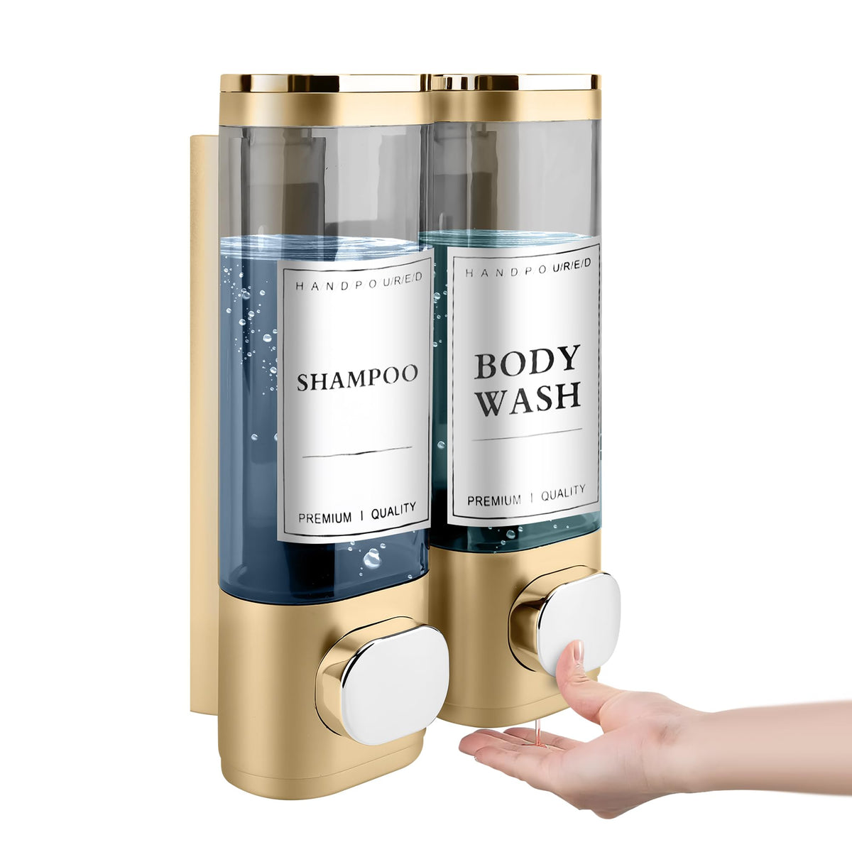 MEKOTRIN Soap Dispenser, 2 Chamber Shampoo and Conditioner Dispenser, Wall Mounted Shower Gel Dispensers with Waterproof Labels for Bathroom