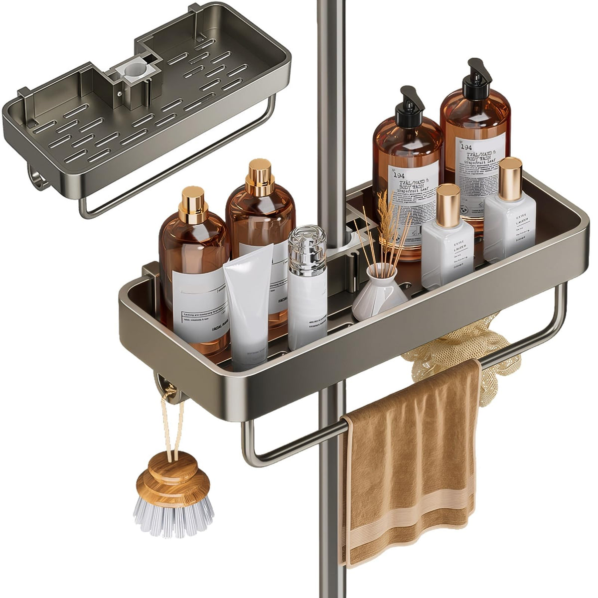 BEJAGWUS Shower Shelf without Drilling, Rustproof Bathroom Organiser, Shower Shelf for 19 mm - 23 mm Shower Rail, Bathroom Shelf, Shampoo Holder for