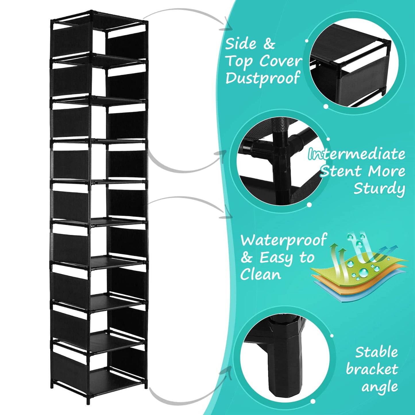Rainberg 10 Tier Tall Shoe Racks Storage, 20-25 Pairs Shoe Storage Metal Shoe Shelf