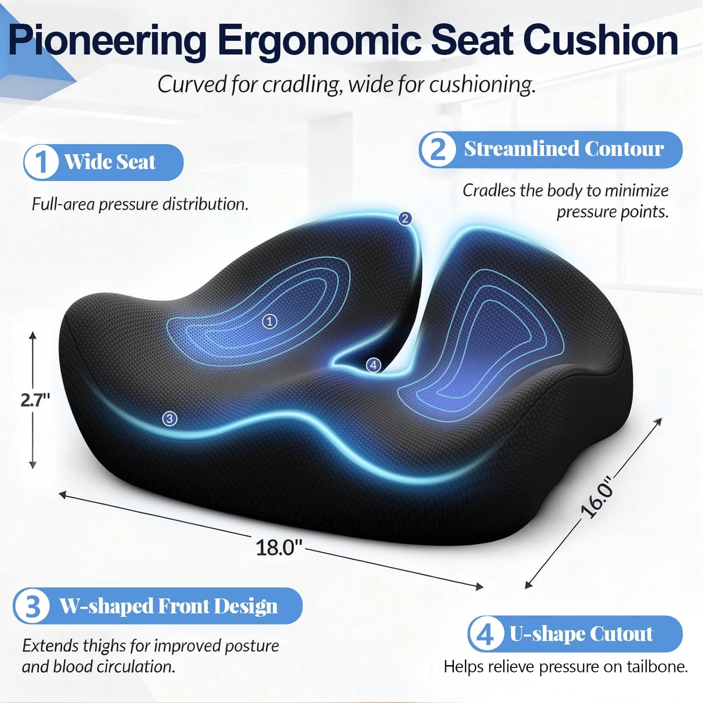 Geebymol Memory Foam Seat Cushion, Office Chair Cushion, Large & Non-Slip