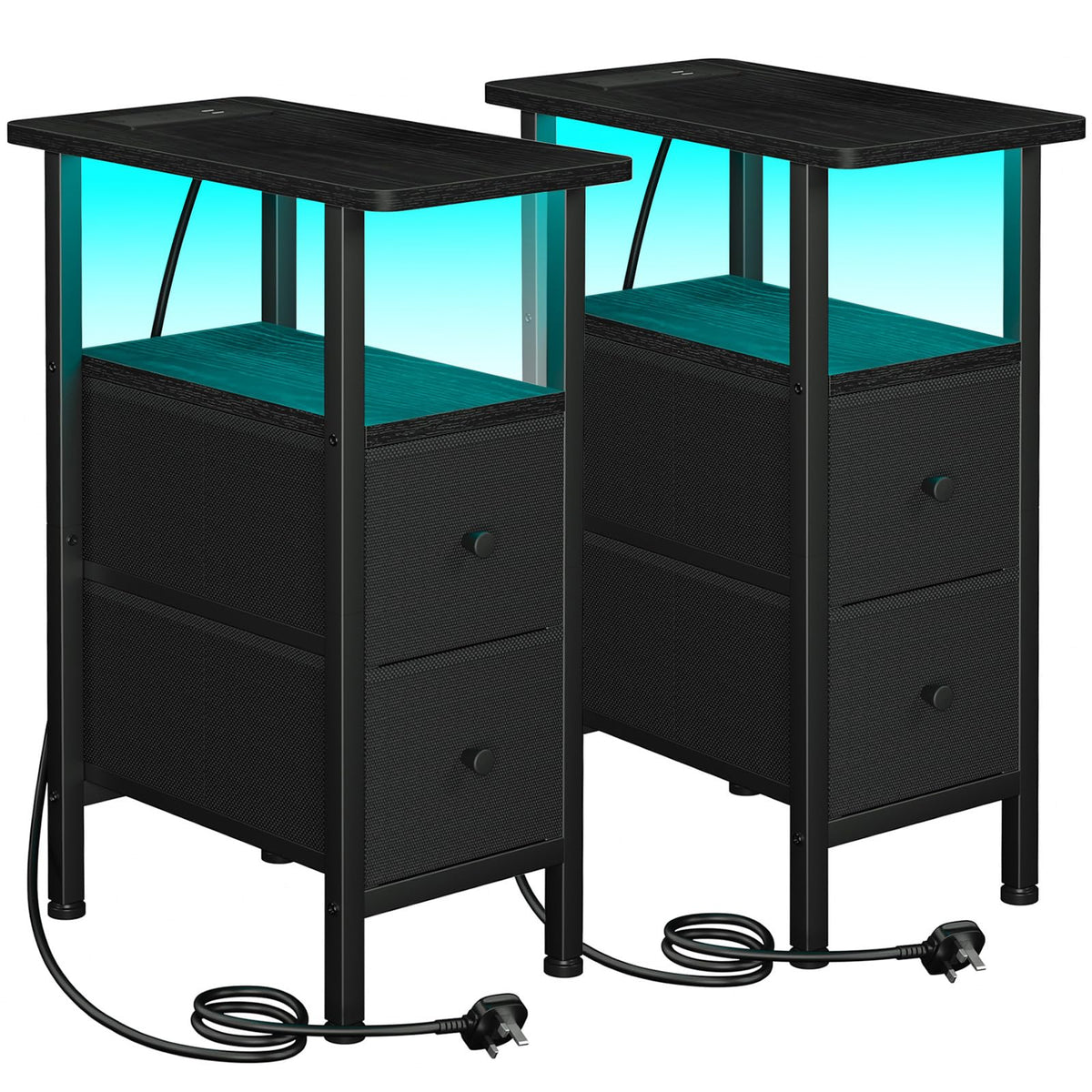 LOAKEKEL Narrow Bedside Table Set of 2, Slim Side Table for Bedroom