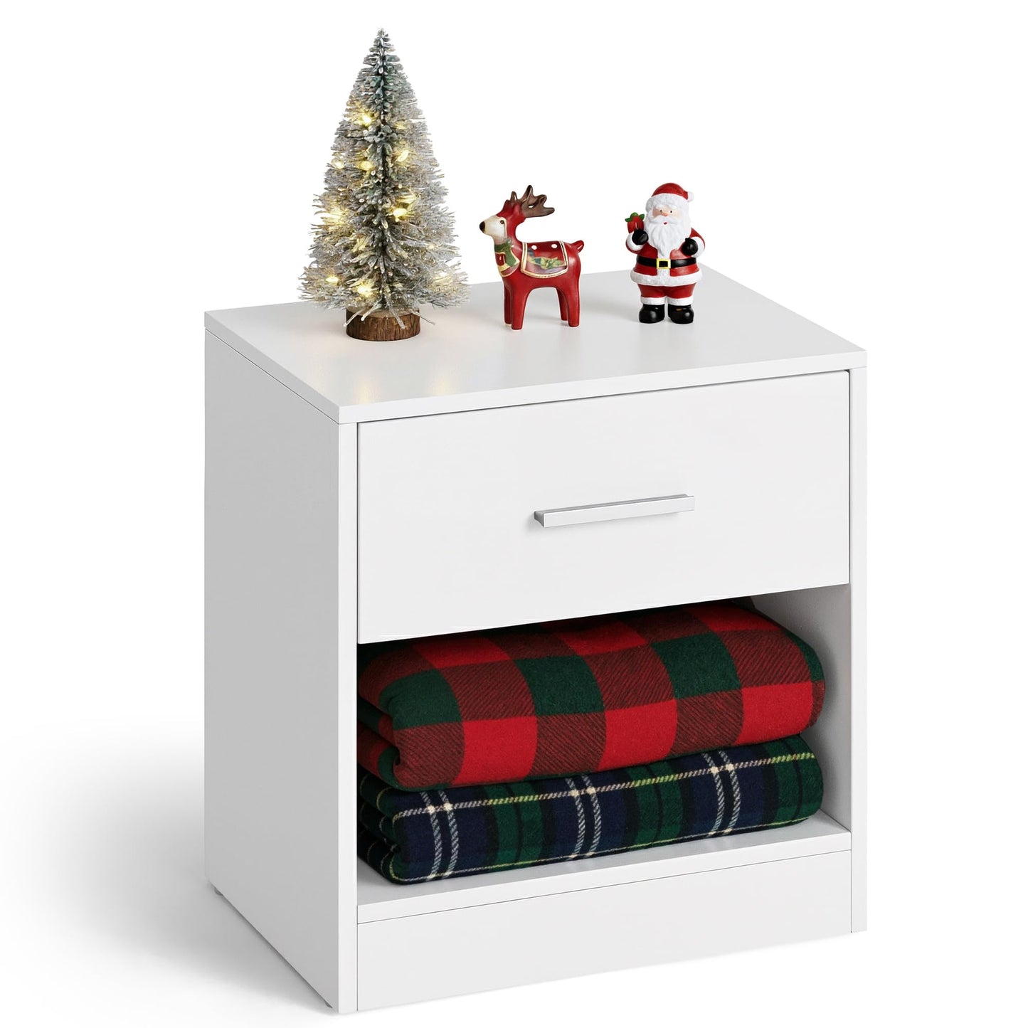 VASAGLE Bedside Table with Drawer, Handle, Open Compartment, for Bedroom, Living Room, Classic White LET619T14