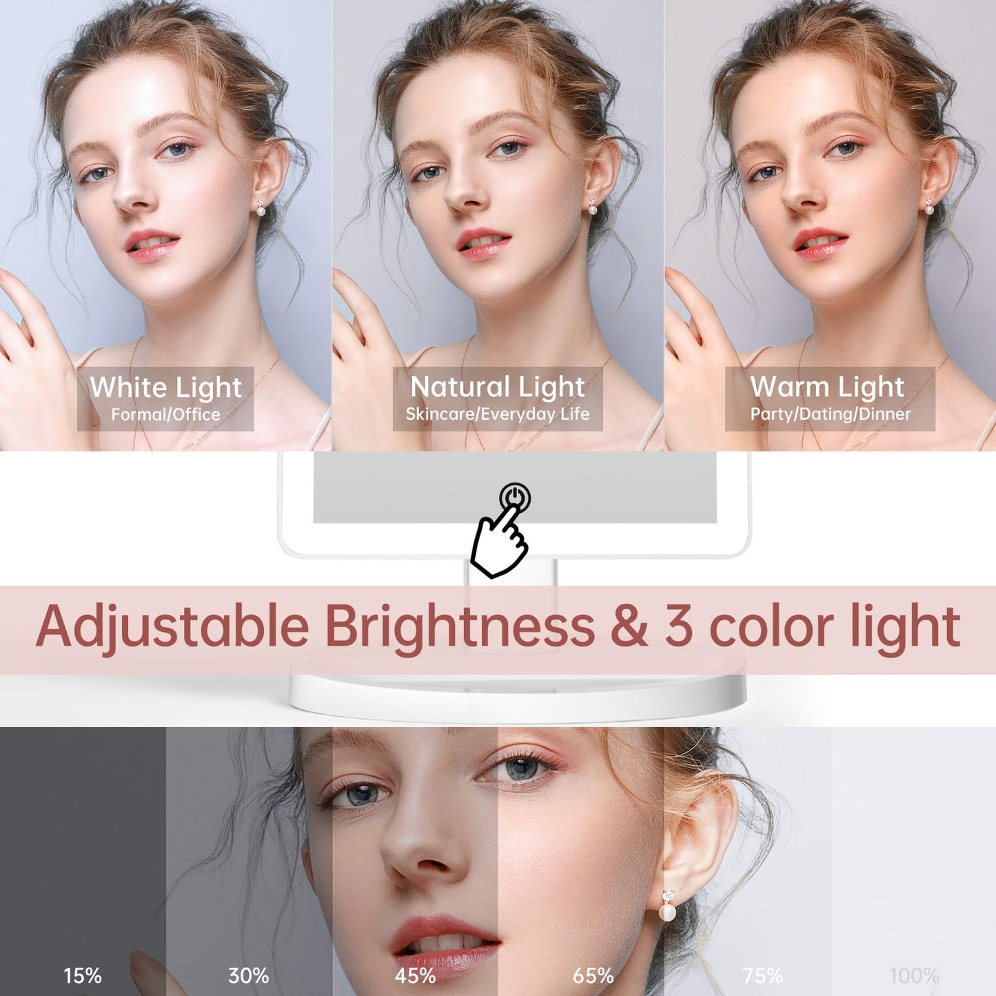 FUNTOUCH Large Lighted Makeup Mirror with Lights, 3 Color Lighting Modes Light up Mirror with 88 LED, 10X Magnification and 360Rotation,Dual Power