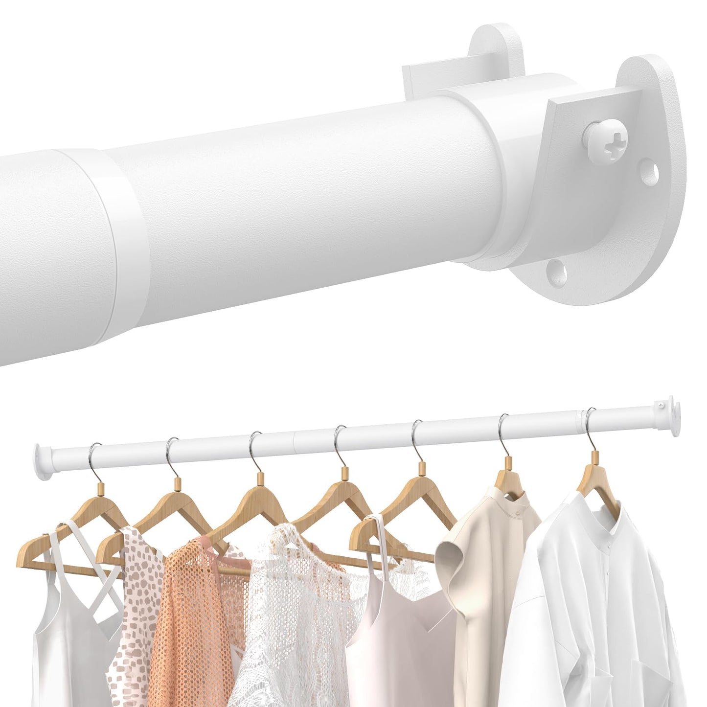 Wardrobe Rail, 43 to 135 CM Stepless Adjustable Metal Rails To Hanging Clothes, 3.3 CM Heavy Duty Wardrobe Rails and Fittings for Closet Wardrobes