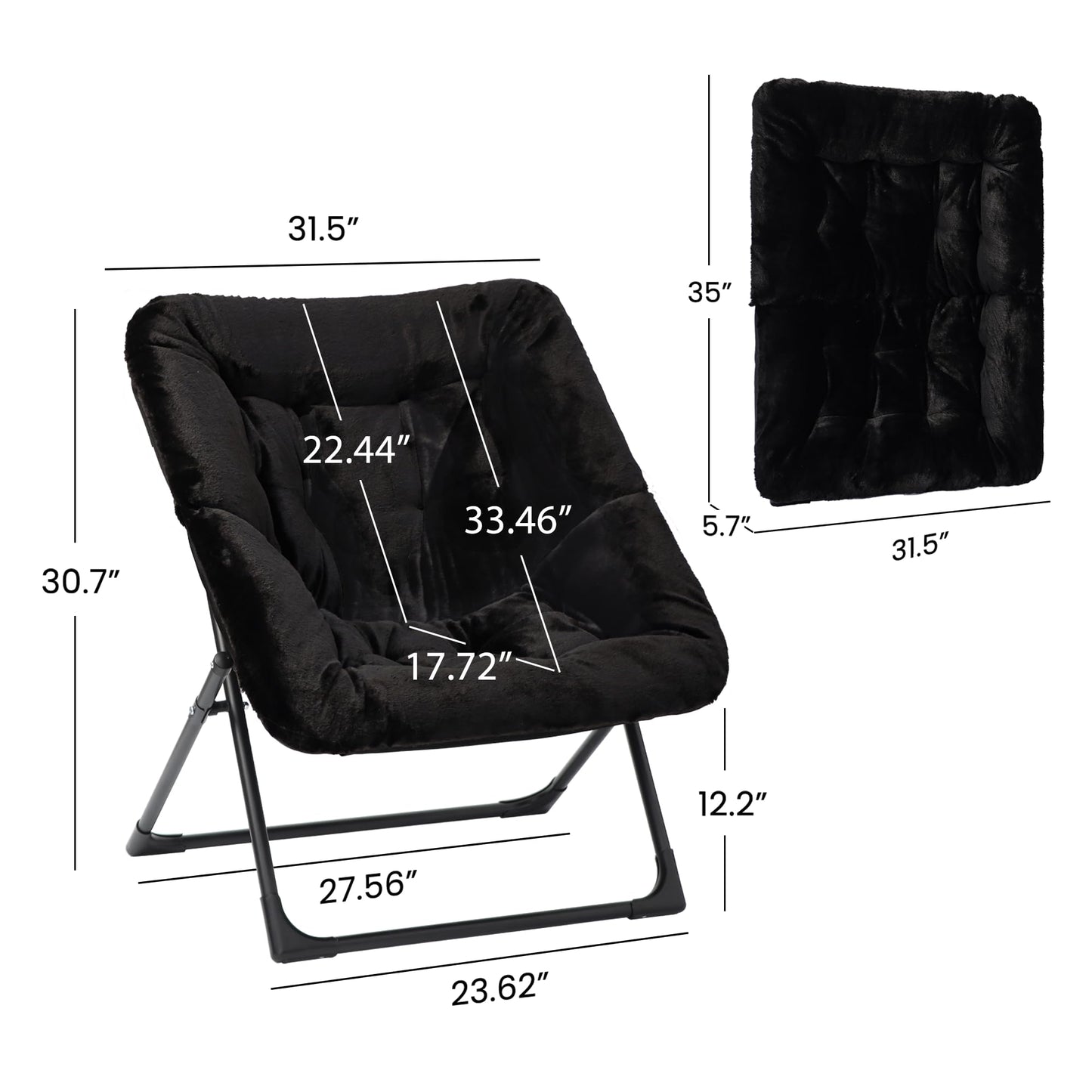 Mordchil EU Folding Saucer Chair, Comfy Faux-Fur Reading Chair, Foldable Oversized Accent Chairs for Teens, Adults