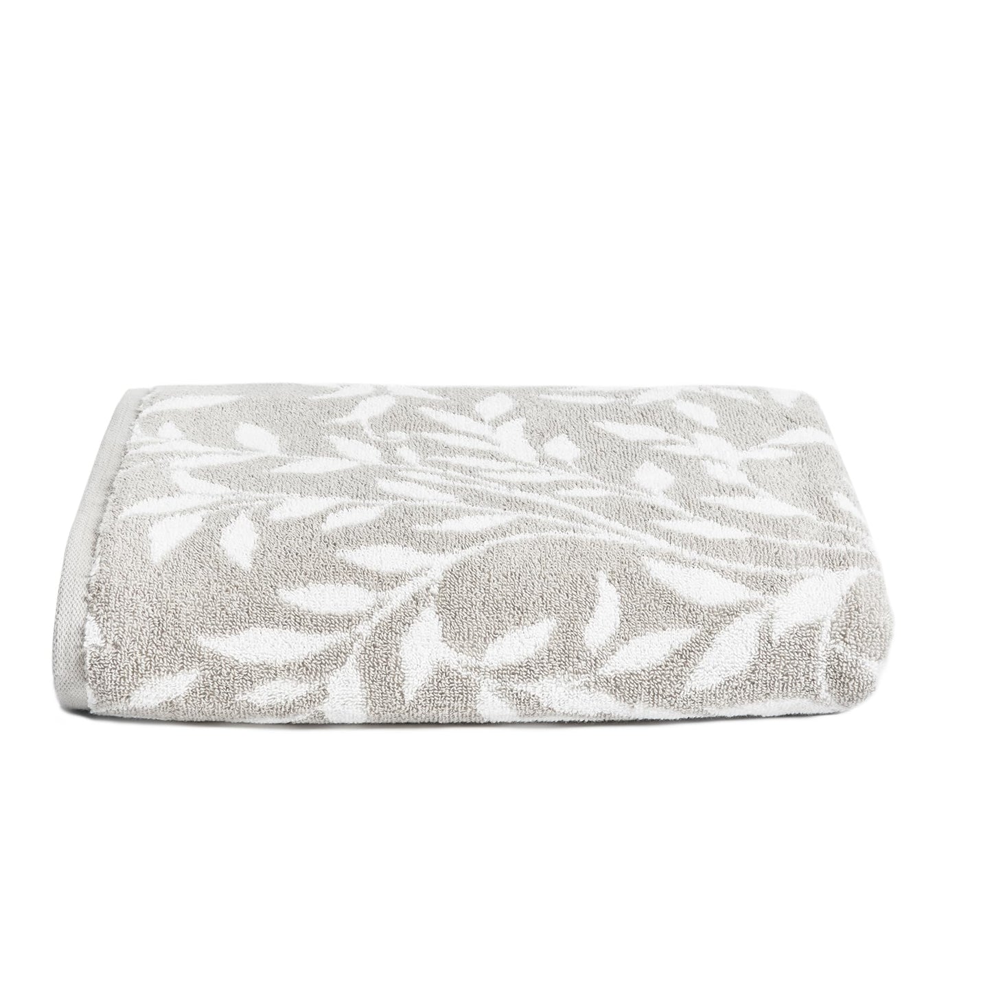 Dreams & Drapes - Grey Leaf Bath Sheet (90 x 150cm) - 100% Cotton - Soft Touch & Fluffy - Botanical Vintage Towel in Grey